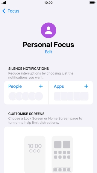 Press People and follow the instructions on the screen to select which contacts you would like to receive calls and notifications from when the selected focus mode is active. Press People and follow the instructions on the screen to select which contacts you would like to receive calls and notifications from when the selected focus mode is active.