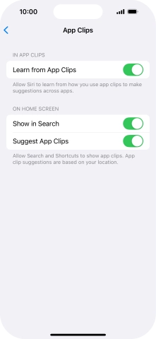 Press the indicators next to the required settings to turn them on or off.