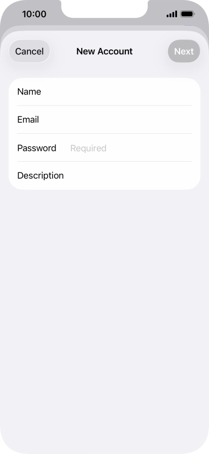 Press Password and key in the password for your email account.