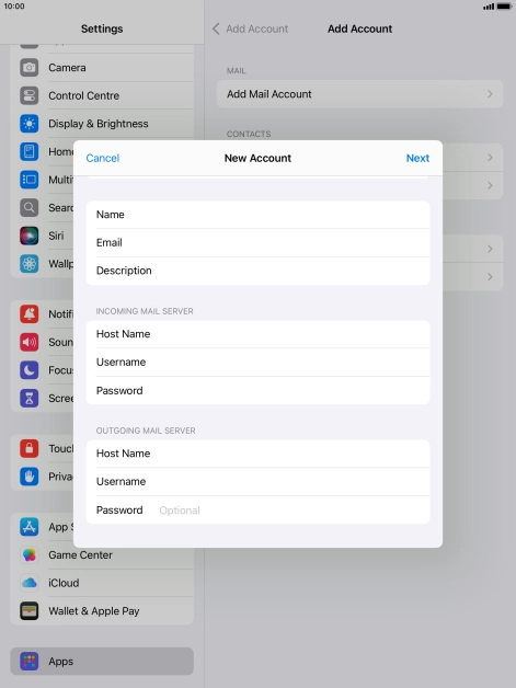 Press Password and key in the password for your email account.