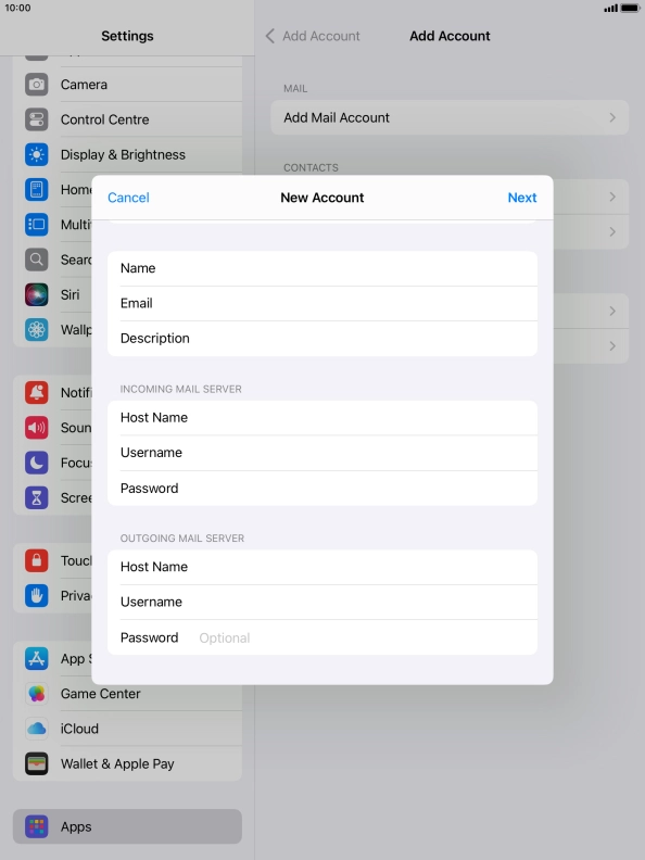 Press Password and key in the password for your email account.