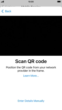 Place the QR code you've received inside the phone camera frame to scan the code. If you’ve deleted your eSIM, you can re-add it using your existing QR code. If you’re having problems, see our FAQ.