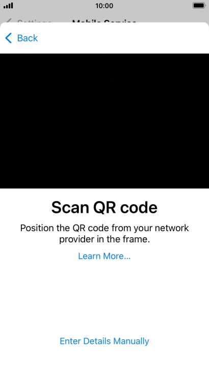 Place the QR code you've received inside the phone camera frame to scan the code. If you’ve deleted your eSIM, you can re-add it using your existing QR code. If you’re having problems, see our FAQ.