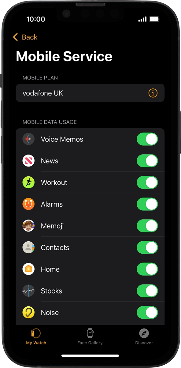 On your phone: The price plan will be activated once you’ve paired your Apple Watch and your phone and you should see this screen in the Watch app settings on your phone.