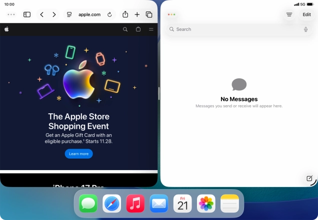 The applications are now displayed on a split screen. The applications are now displayed on a split screen.
