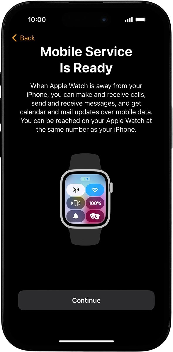 On your phone: If you've bought your Apple Watch from Vodafone, you already have a OneNumber Connectivity price plan and this screen should be displayed.