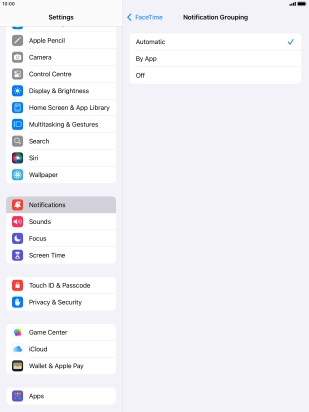 Press the required setting.