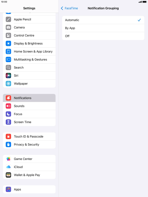 Press the required setting.