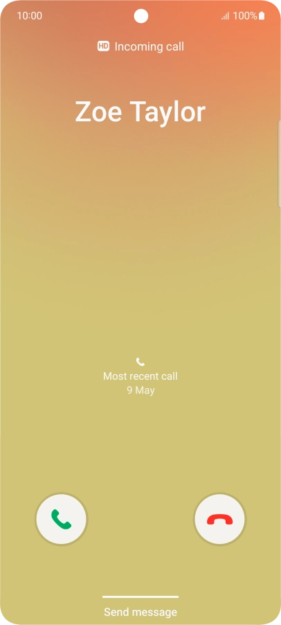 Press and drag the accept call icon right. Press and drag the accept call icon right.