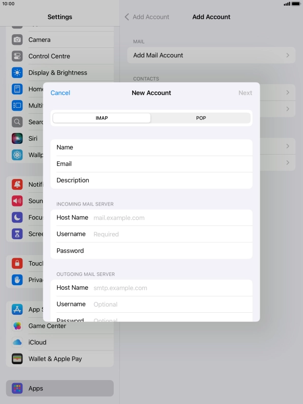 Press IMAP.