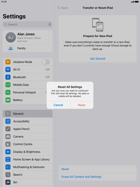 Press Reset. Wait a moment while the factory default settings are restored. Follow the instructions on the screen to set up your tablet and prepare it for use. Press Reset. Wait a moment while the factory default settings are restored. Follow the instructions on the screen to set up your tablet and prepare it for use.