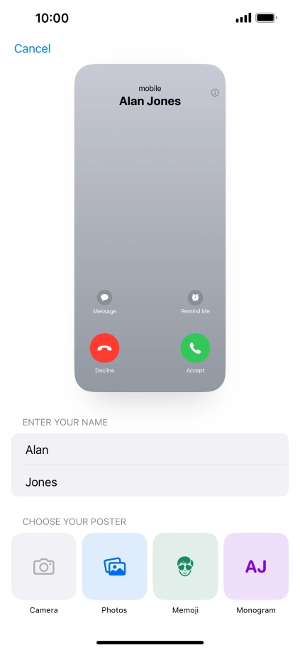 Press the required category and follow the instructions on the screen to select and save the required picture to your Contact Poster.