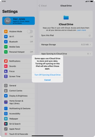 If you turn off the function, press Turn Off Syncing iCloud Drive. If you turn off the function, press Turn Off Syncing iCloud Drive.