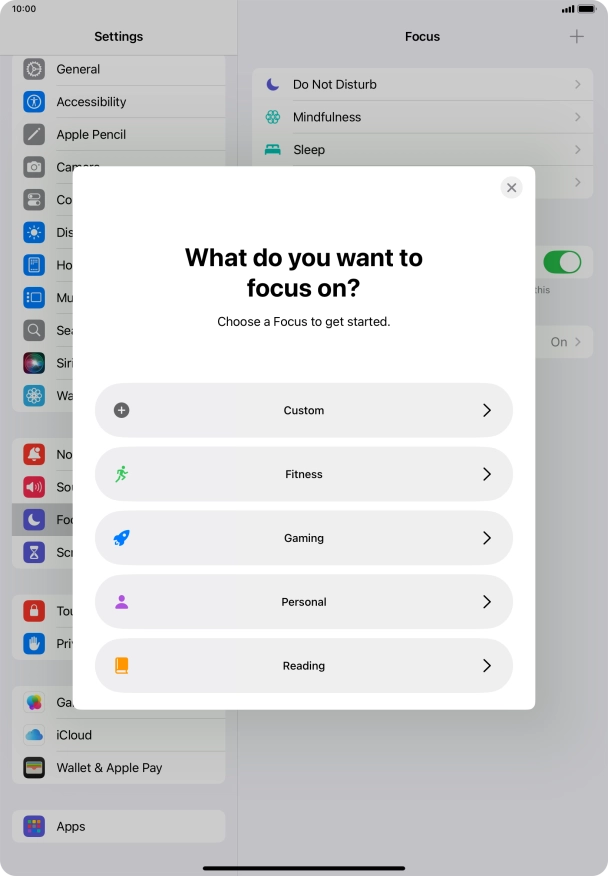 Press the required focus mode and follow the instructions on the screen to add the selected focus mode. Press the required focus mode and follow the instructions on the screen to add the selected focus mode.