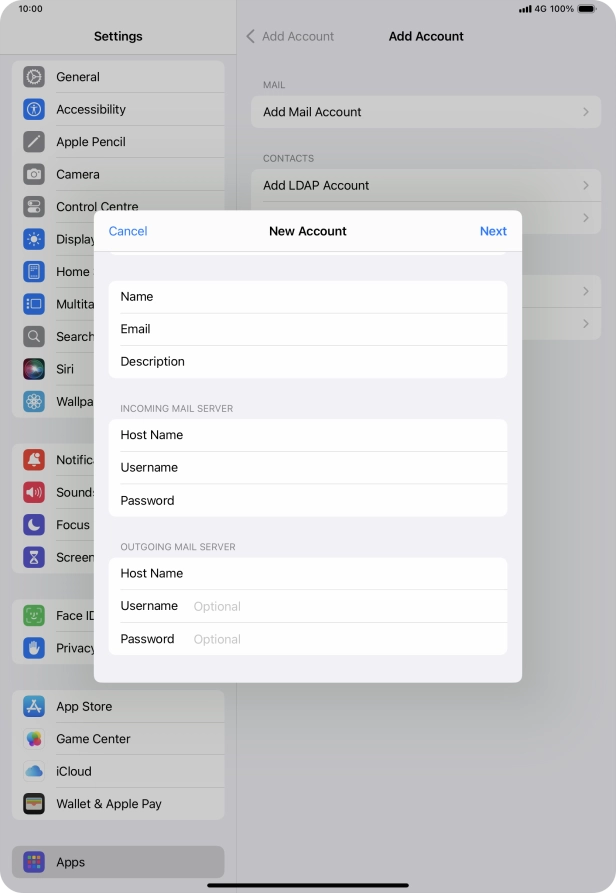 Press Username and key in the username for your email account. Press Username and key in the username for your email account.