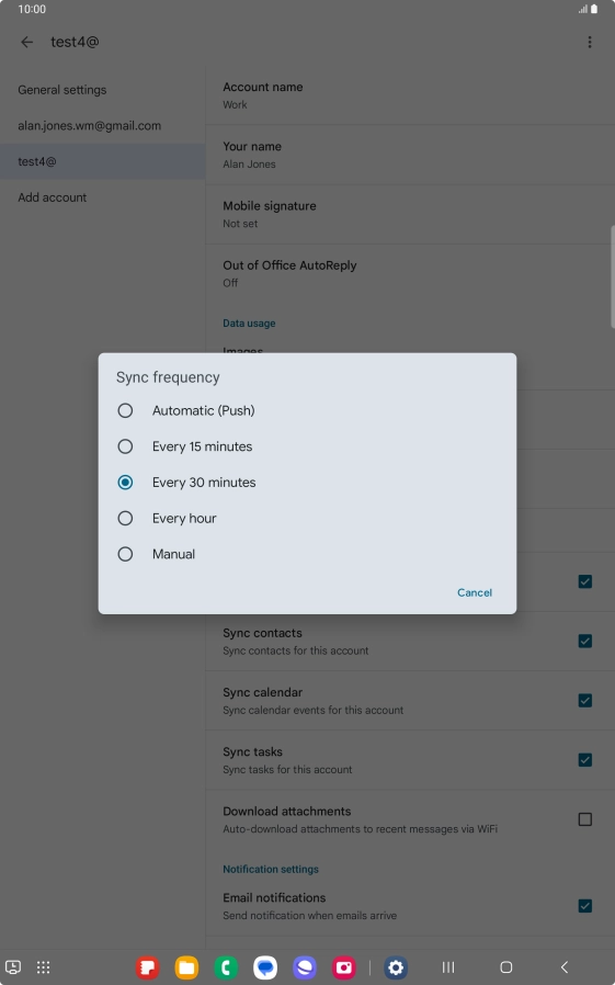 Press the required setting.