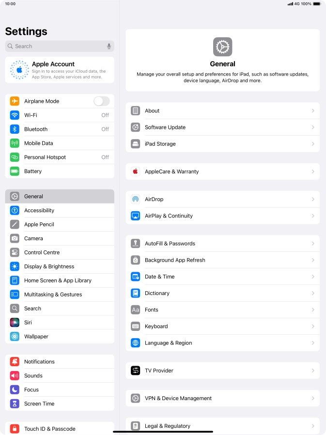 Press Apple Account.