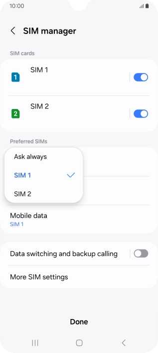 Press the required setting.
