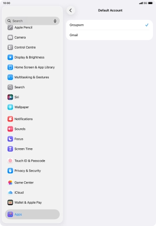 Press the required email account to select the email account as your default account. Press the required email account to select the email account as your default account.
