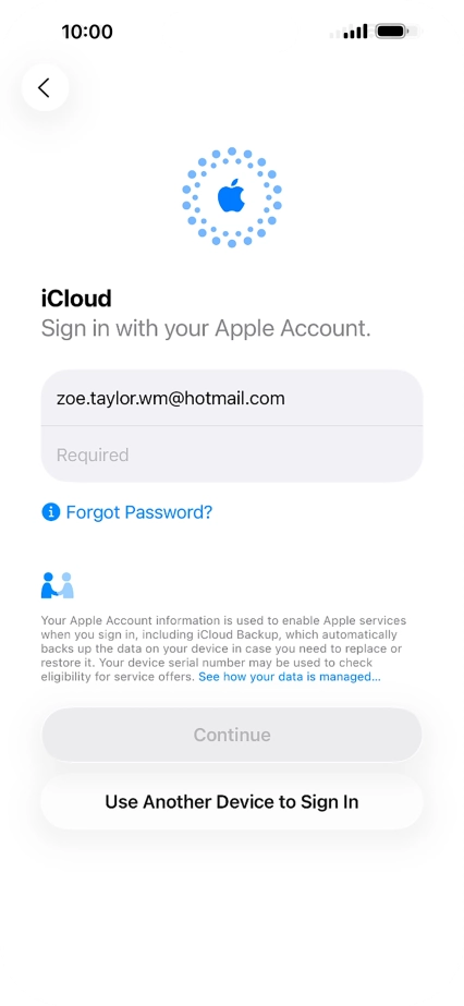 Press Required and key in the password for your Apple Account. Press Required and key in the password for your Apple Account.