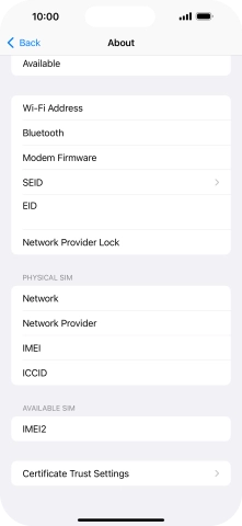 Your phone's EID number is displayed below EID.