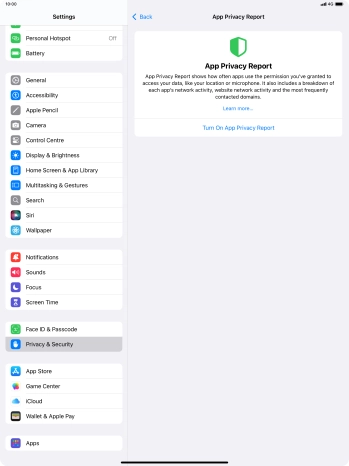 Press Turn On App Privacy Report to turn on the function.