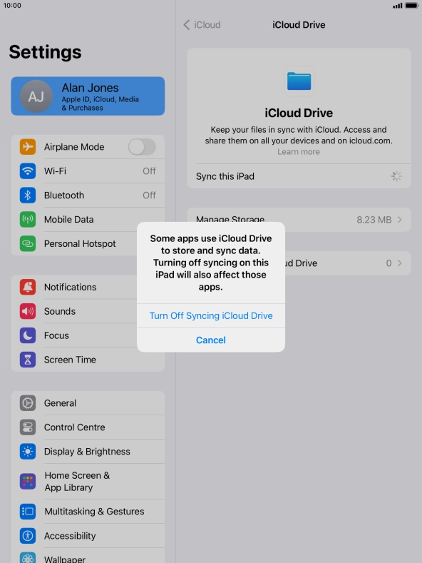 If you turn off the function, press Turn Off Syncing iCloud Drive. If you turn off the function, press Turn Off Syncing iCloud Drive.