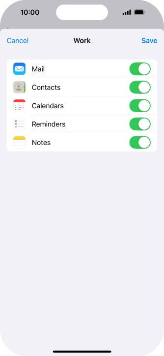 Press the indicators next to the required data types to turn synchronisation of each data type on or off.