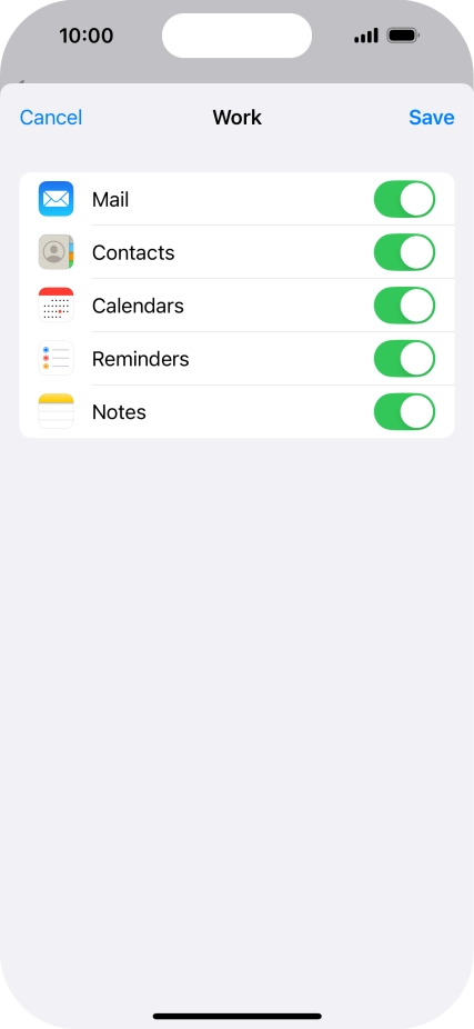 Press the indicators next to the required data types to turn synchronisation of each data type on or off.