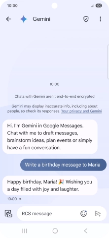 The text suggestion from Gemini is displayed. The text suggestion from Gemini is displayed.