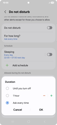 Press the required setting. Press the required setting.