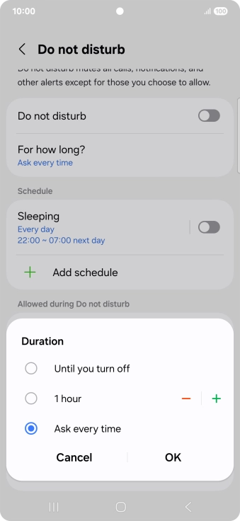 Press the required setting. Press the required setting.