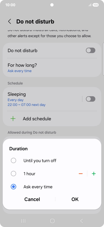 Press the required setting. Press the required setting.