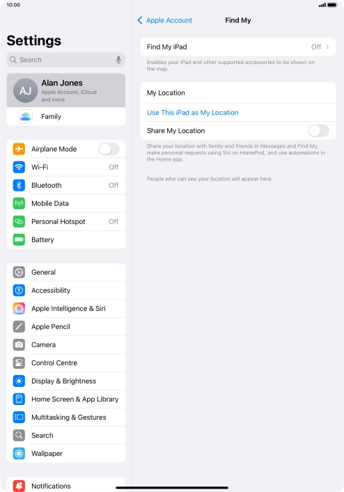 Press Find My iPad.