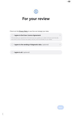 Press the fields next to the required settings to select them. Press the fields next to the required settings to select them.