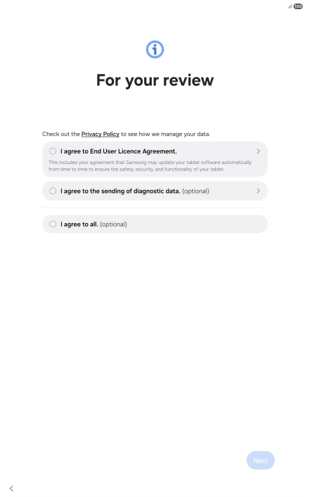 Press the fields next to the required settings to select them. Press the fields next to the required settings to select them.