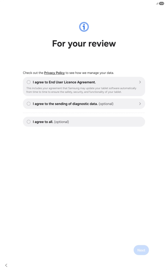 Press the fields next to the required settings to select them. Press the fields next to the required settings to select them.