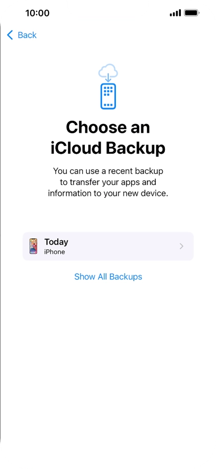 Press the required backup and your phone restores the content of the selected backup. Subsequently, follow the instructions on the screen to set up your phone and prepare it for use. Press the required backup and your phone restores the content of the selected backup. Subsequently, follow the instructions on the screen to set up your phone and prepare it for use.