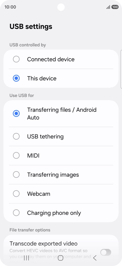 Press Transferring files / Android Auto. Press Transferring files / Android Auto.