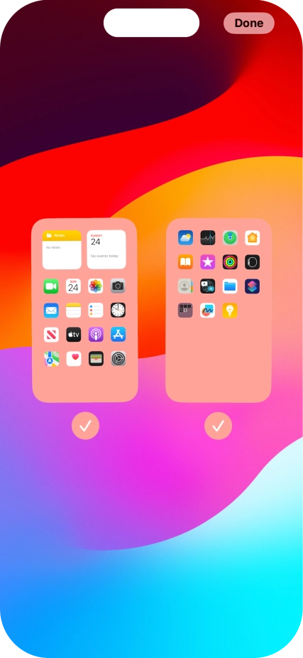 Press the fields below the required home screens to select or deselect them.