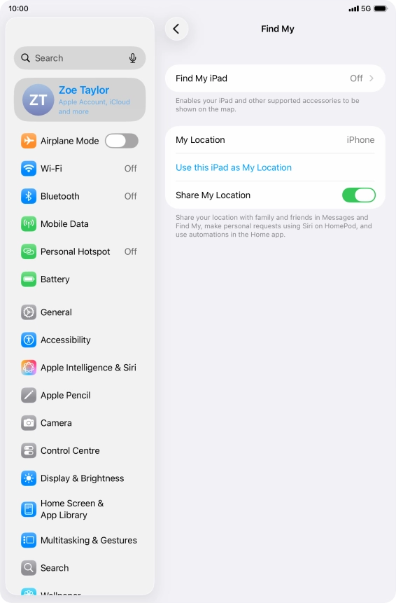 Press Find My iPad.