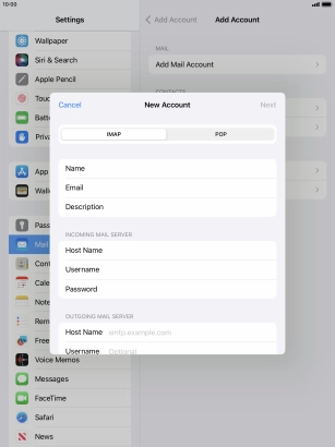 Press Host Name and key in the name of your email provider's outgoing server. Press Host Name and key in the name of your email provider's outgoing server.