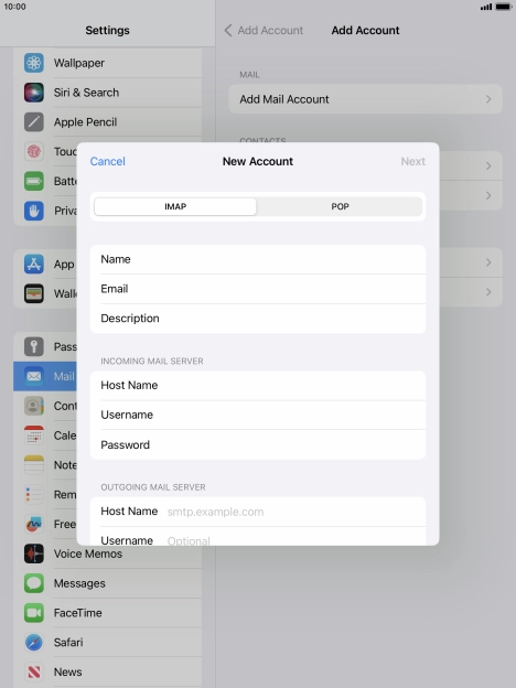 Press Host Name and key in the name of your email provider's outgoing server. Press Host Name and key in the name of your email provider's outgoing server.