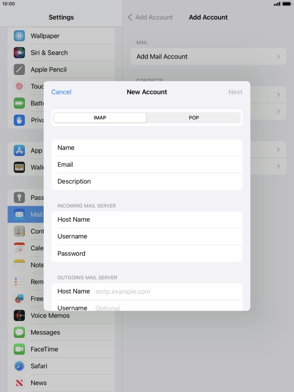 Press Host Name and key in the name of your email provider's outgoing server. Press Host Name and key in the name of your email provider's outgoing server.