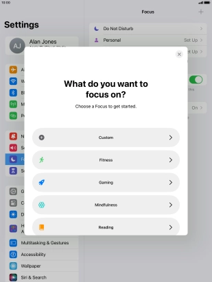 Press the required focus mode and follow the instructions on the screen to add the selected focus mode.