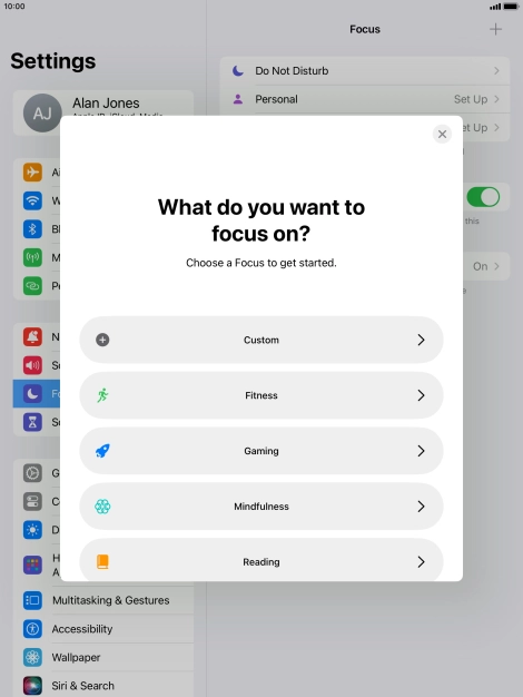 Press the required focus mode and follow the instructions on the screen to add the selected focus mode.