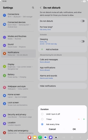 Press the required setting.