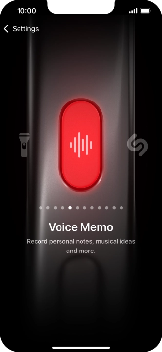 Slide your finger right or left on the screen to select the required function.