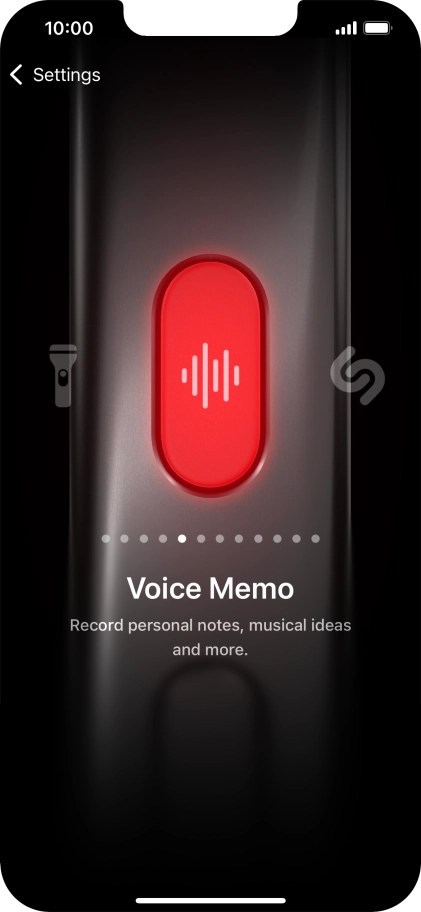 Slide your finger right or left on the screen to select the required function.