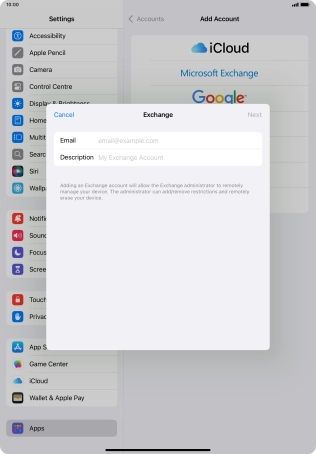 Press Email and key in your email address.